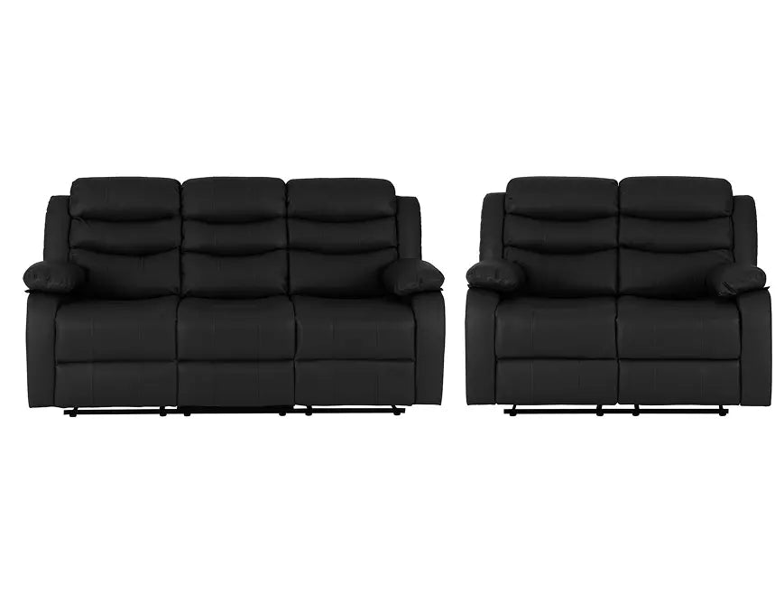 Roma 3+2 Recliner Suite Black Faux Leather