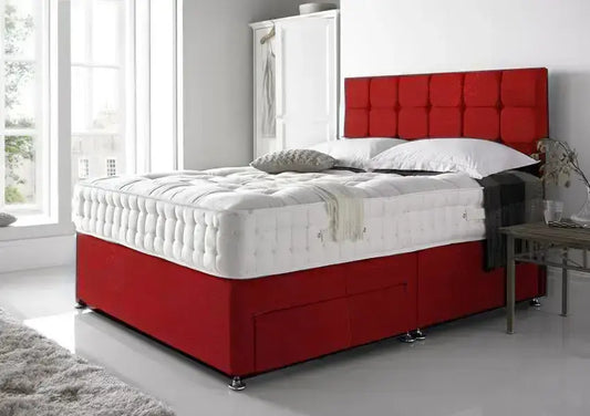 Red Velvet Divan Bed Set with Headboard and Mattress