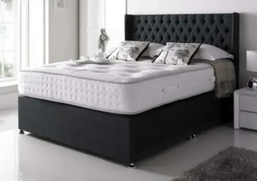 Modern Wing Bed Grey Suede Available In All Colors Sizes Vary From Double King Or Super King