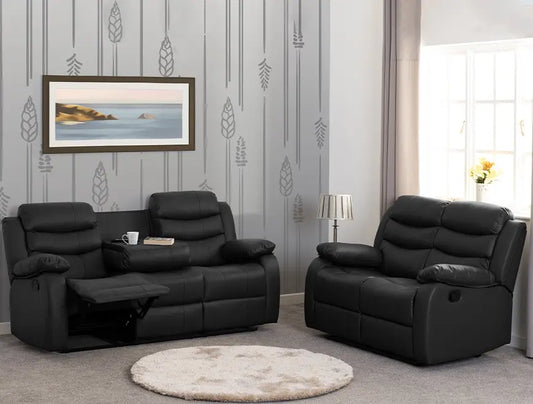 Roma 3+2 Recliner Suite Black Faux Leather